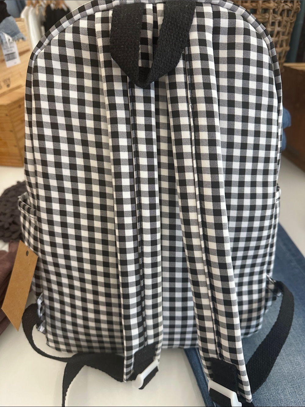 Zenana Outfitters Black and White Gingham Backpack with Bow Accent - Picture 2 of 2